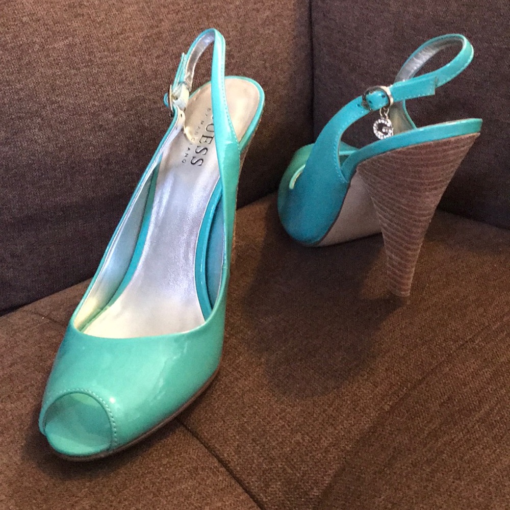 Turquoise Open Toe Heels - Picture 7 of 8